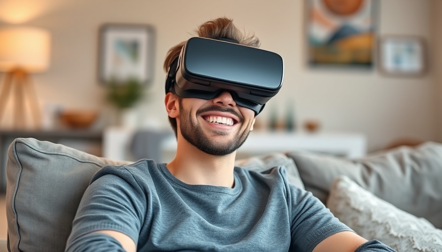 Person enjoying Apple Vision Pro VR headset, modern living room.