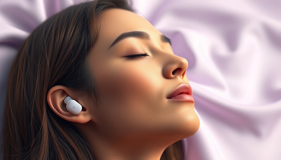 Serene woman wearing Loop Dream Earplugs against lavender background.