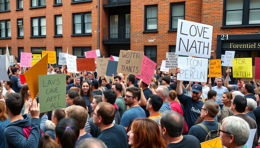 Protesters holding signs in street, urban setting, Elon Musk's DOGE protests.