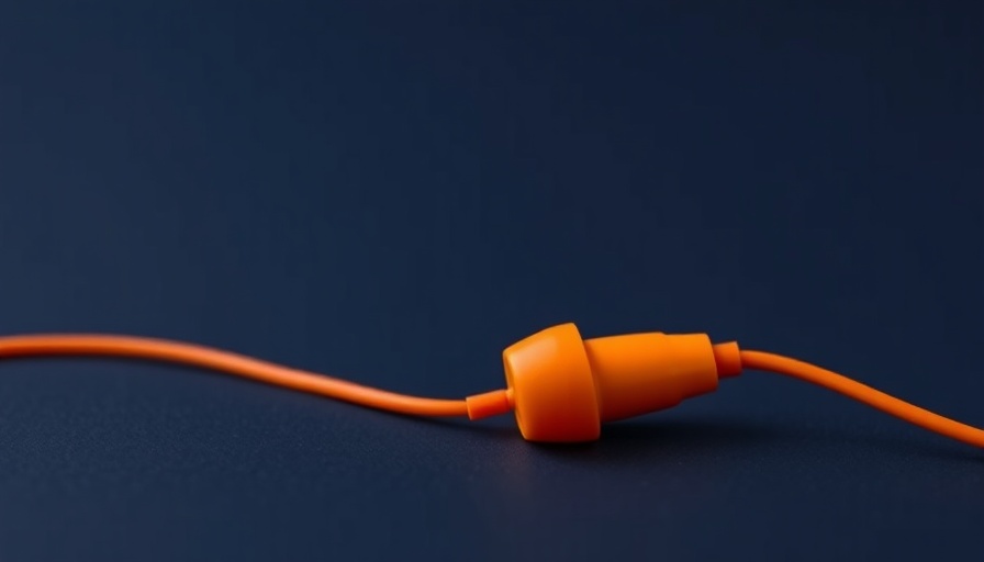 Minimalist representation of earplug connected to ear on blue backdrop, symbolizing noise-canceling headphones effects on brain.
