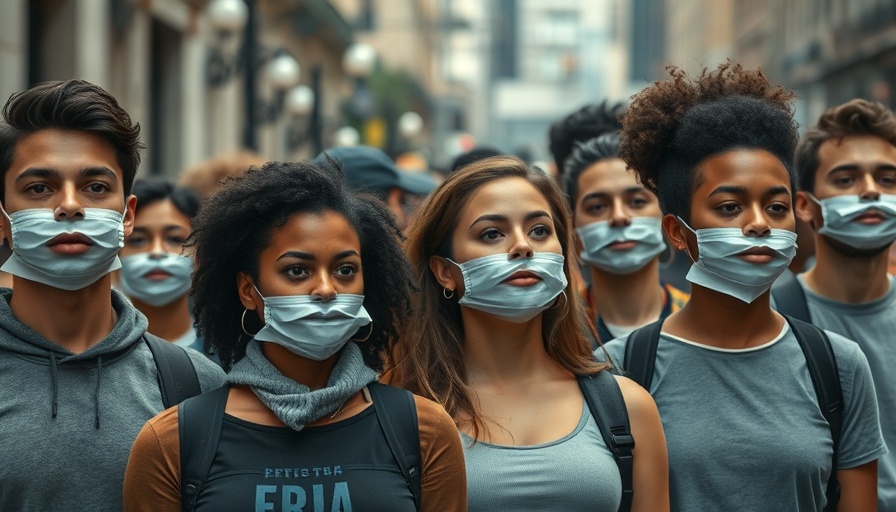 Protestors with taped mouths symbolize free speech issues in Christian schools.