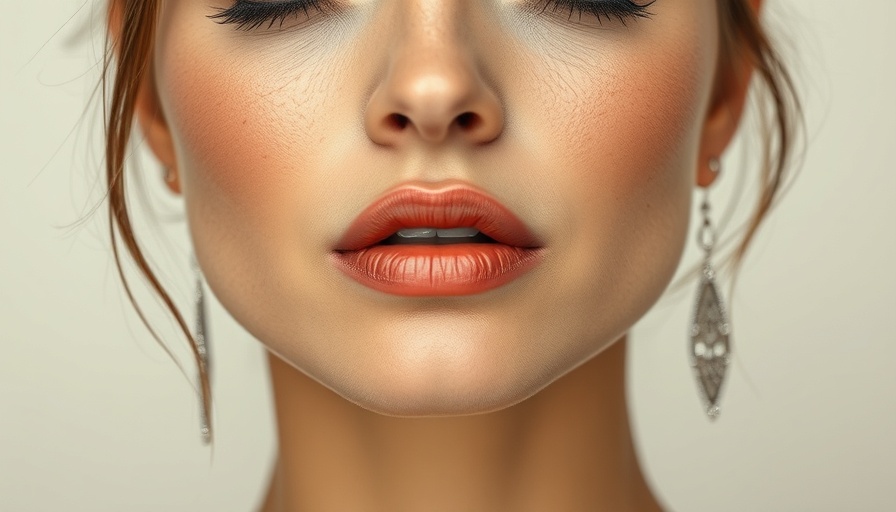 Close-up of woman with pursed lips showcasing skin texture.