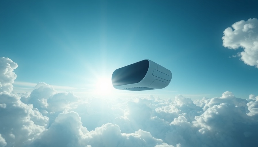 Futuristic AI device glowing in a radiant sky, symbolizing innovation.