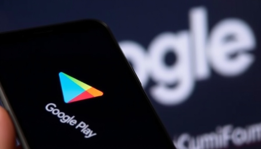 Google Play logo on a smartphone screen with blurred background.