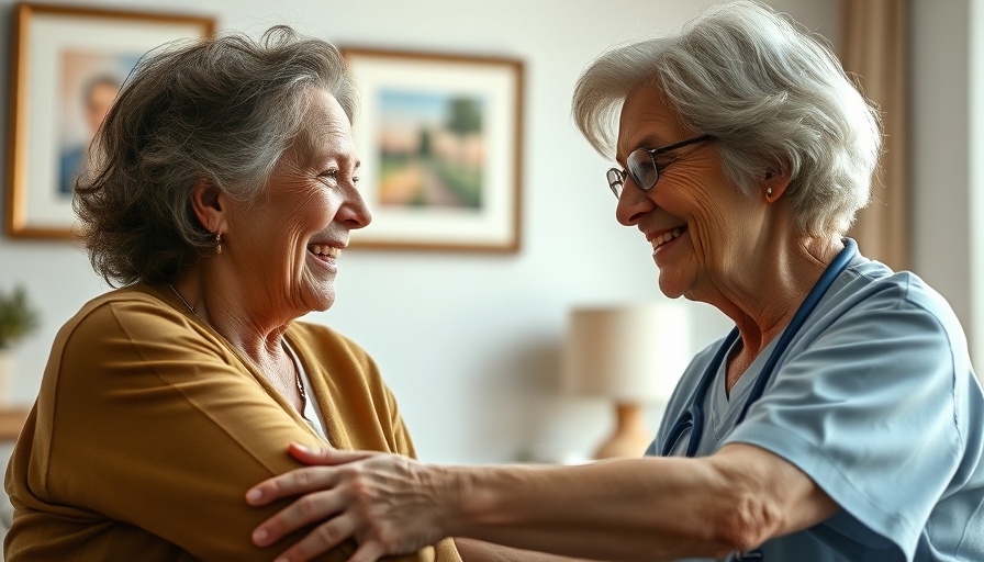 Nurse assisting elderly woman at home, conveying compassion and care.