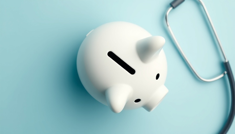 Financial health concept with piggy bank and stethoscope on blue.