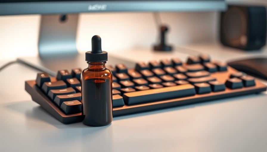 Nootropics for productivity: bottle and keyboard on desk.