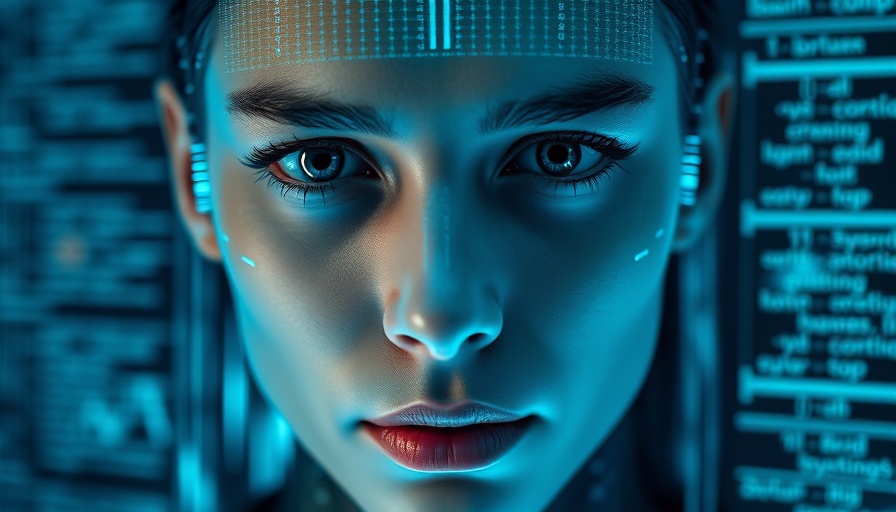 Futuristic digital face analyzing code, symbolizing AI coding startup Codeium funding.
