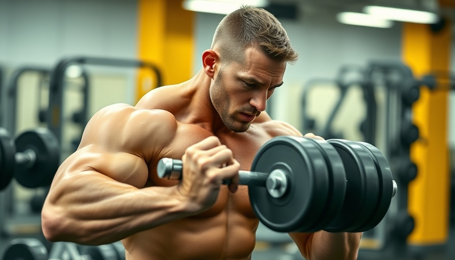 Muscular man lifting dumbbell in gym, Myo Reps for Muscle Growth
