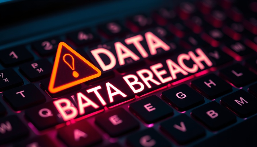 Data breach warning on keyboard indicating cybersecurity threat.