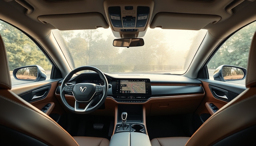Modern Rivian vehicle cockpit, showcasing hands-off highway driver assist.