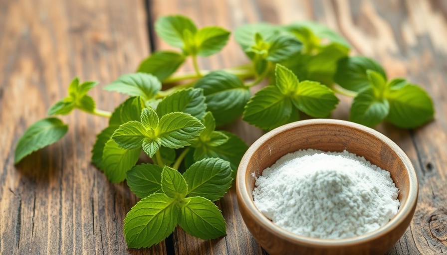 Fresh stevia leaves and stevia powder, highlighting Stevia health benefits.