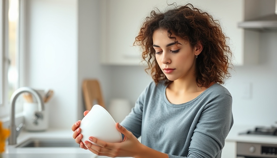 Woman drying dishes in a modern kitchen representing healthy lifestyle.
