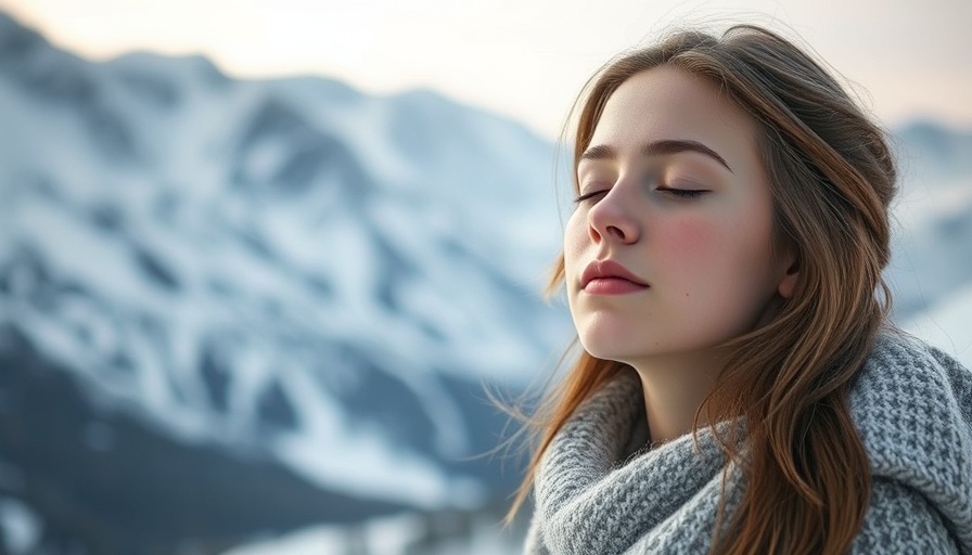 Young woman in snowy landscape, serene expression.