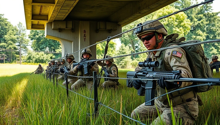 U.S. soldiers setting up border wire under a bridge, depicting unity in U.S.-Mexico military border patrol agreement.