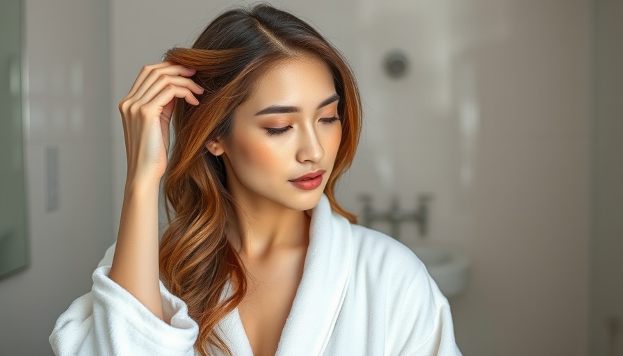 Woman gently brushing hair in bathroom, related to iRestore Elite hair growth treatment.