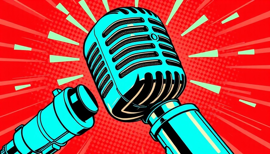 Stylized microphone illustration with sound waves in comic style.