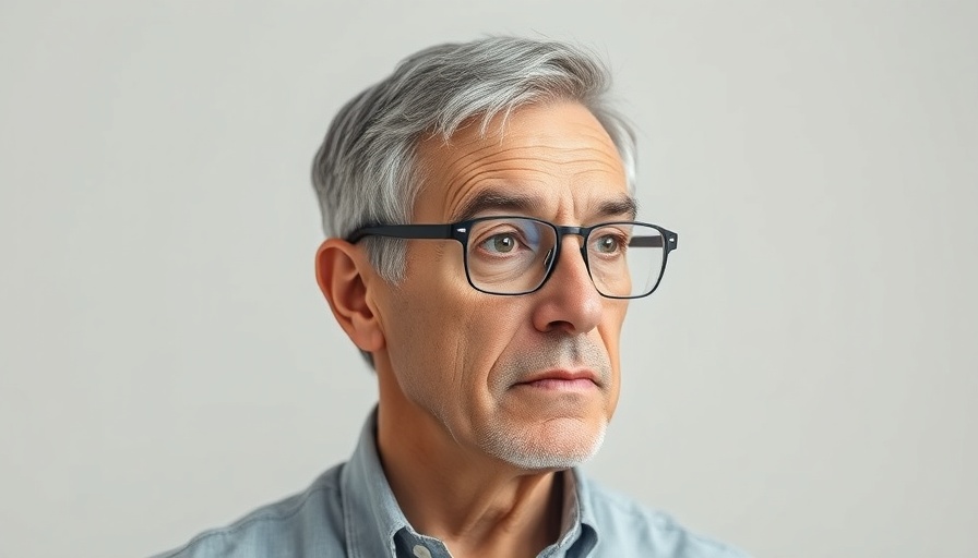 Middle-aged man in glasses reflecting, related to flawed science in Alzheimer's research.