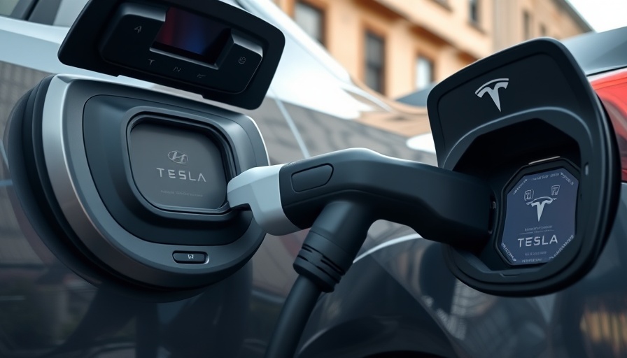 Hyundai Ioniq 5 charging at Tesla port close-up view