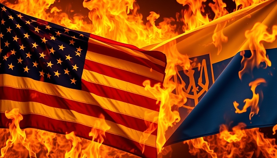 Ukrainian soldiers peace deal response symbolized by fiery flags.