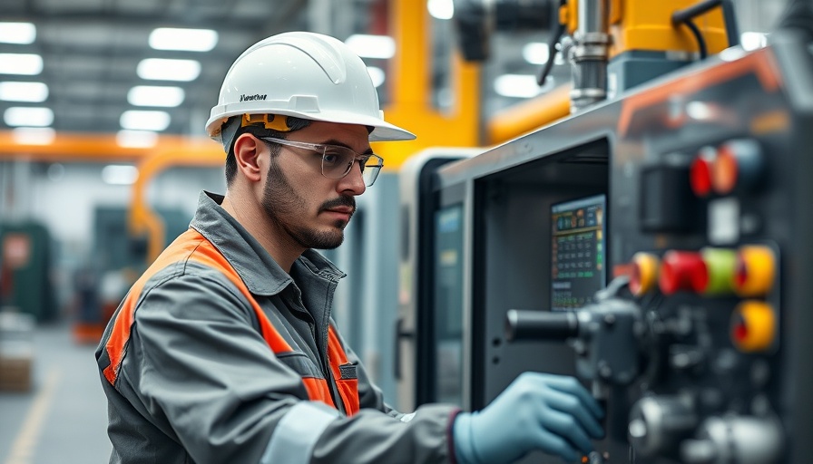 AI Assistants in Manufacturing: Technician working at machine interface in factory.