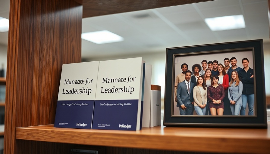 Bookshelf with 'Mandate for Leadership' books and framed photo, related to Trump Project 2025 health care.