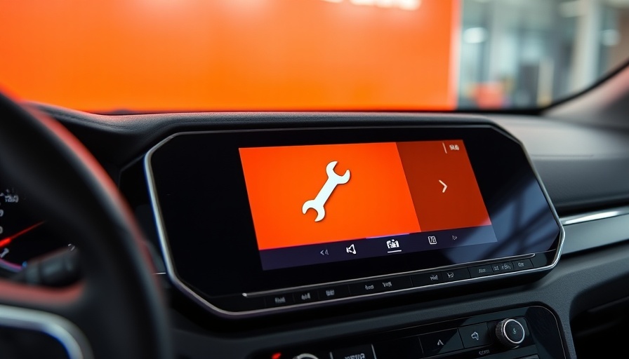 In-vehicle advertisement showcasing a wrench icon on a car screen.
