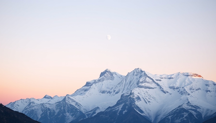 New Moon in Pisces 2025 over serene twilight mountain landscape.