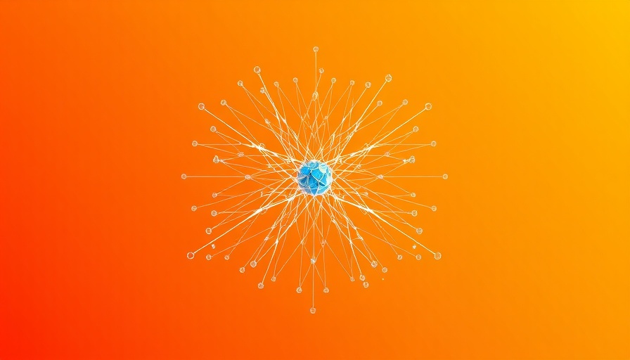 Abstract AI network on orange background representing features.