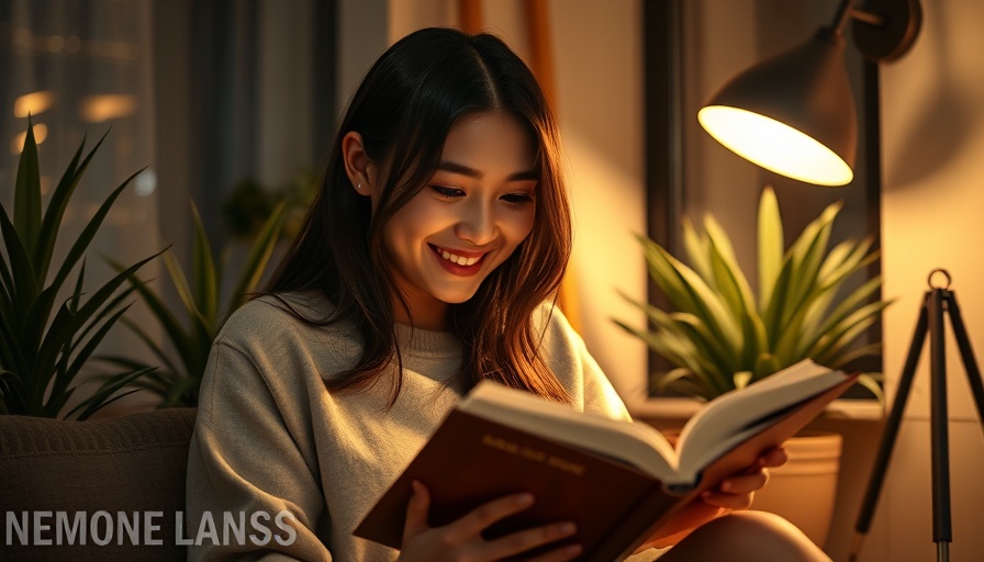 Young woman reading at night under lamp light