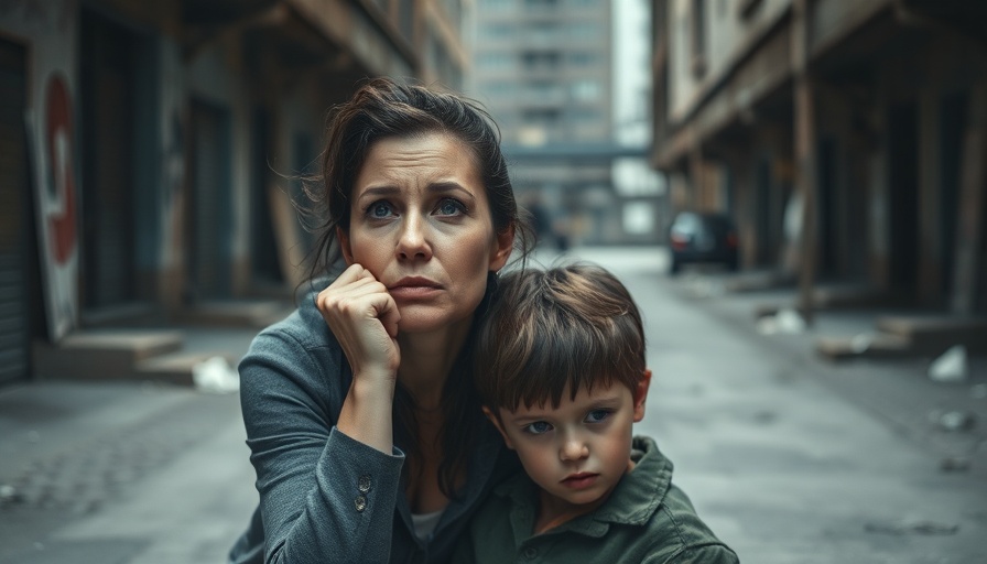 Pensive woman and child sitting in urban landscape, zodiac signs most prone to depression.