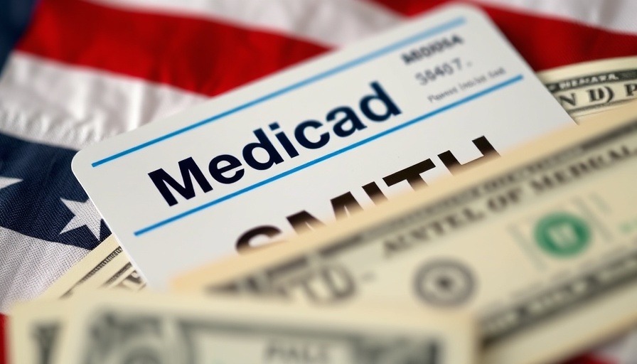 Medicaid insurance card on American flag, representing Federal Medicaid cuts.