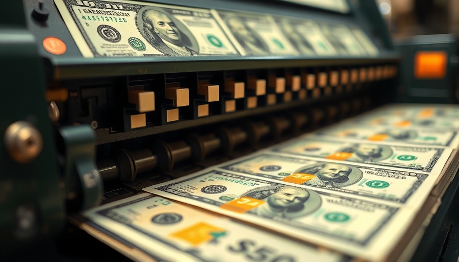 $250 bill featuring Trump in money printing press, vibrant colors