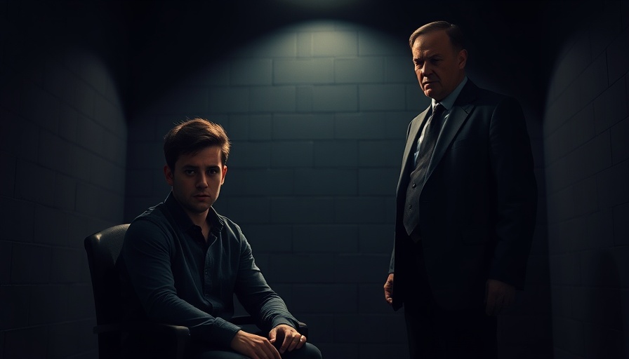 Interrogation scene with two men under soft light, tense atmosphere.