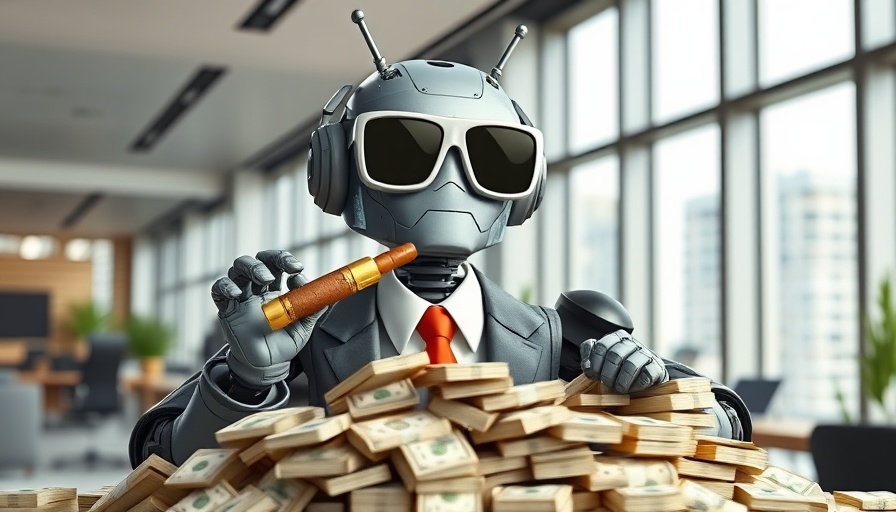Cartoon robot executive with cash in office, GPT-4.5 for enterprise.