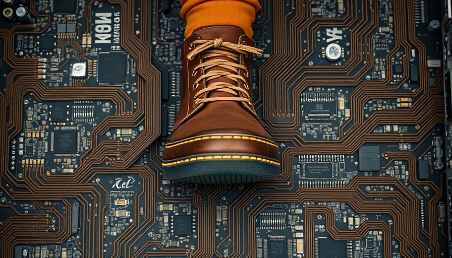 Interconnected circuit boards supporting a shoe, resembling shapeshifting T-1000-style robots.