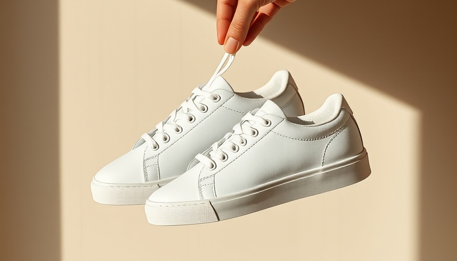 White Cariuma Oca Low sneakers held against a beige background.