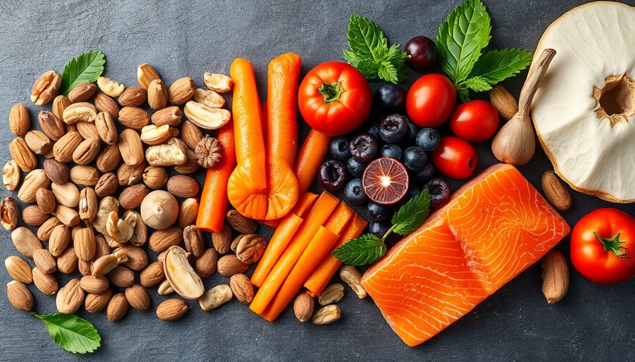 Low carb vs DASH diet food assortment, healthy vibrant display.