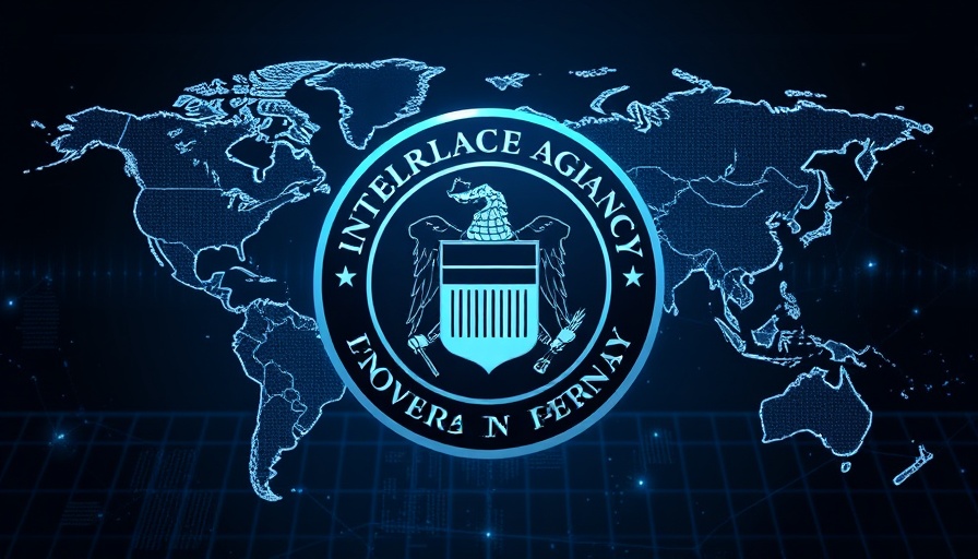 CIA emblem on digital world map background, futuristic style.