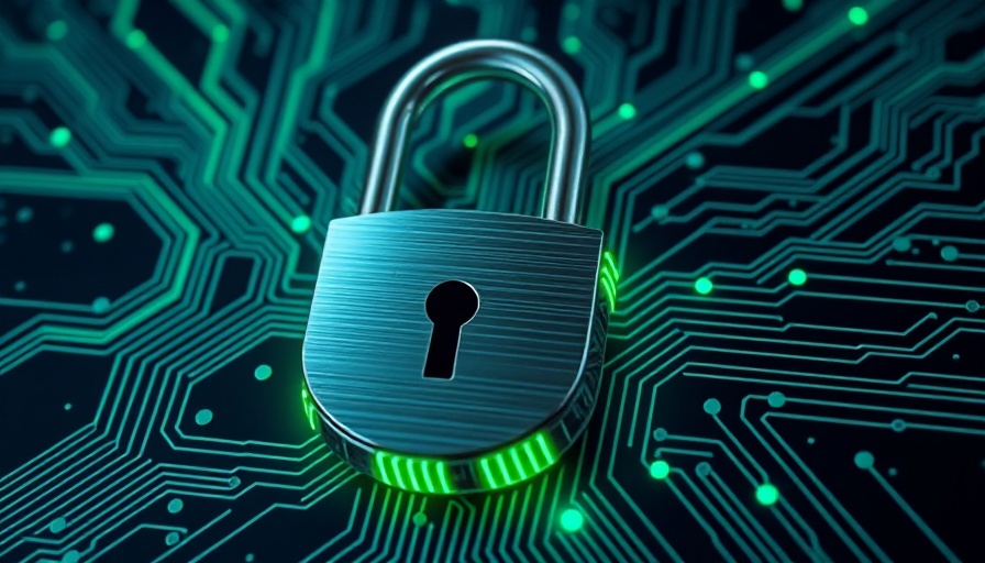 Futuristic padlock and chains on circuit board symbolize cybersecurity threats.