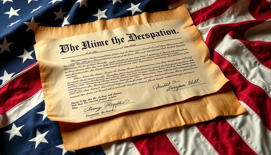 Historic documents on American flag symbolize democracy's impact.