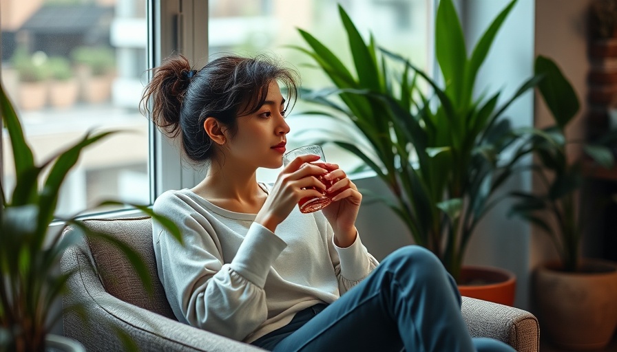 Relaxed woman enjoying a drink promoting daily probiotics gut health skin