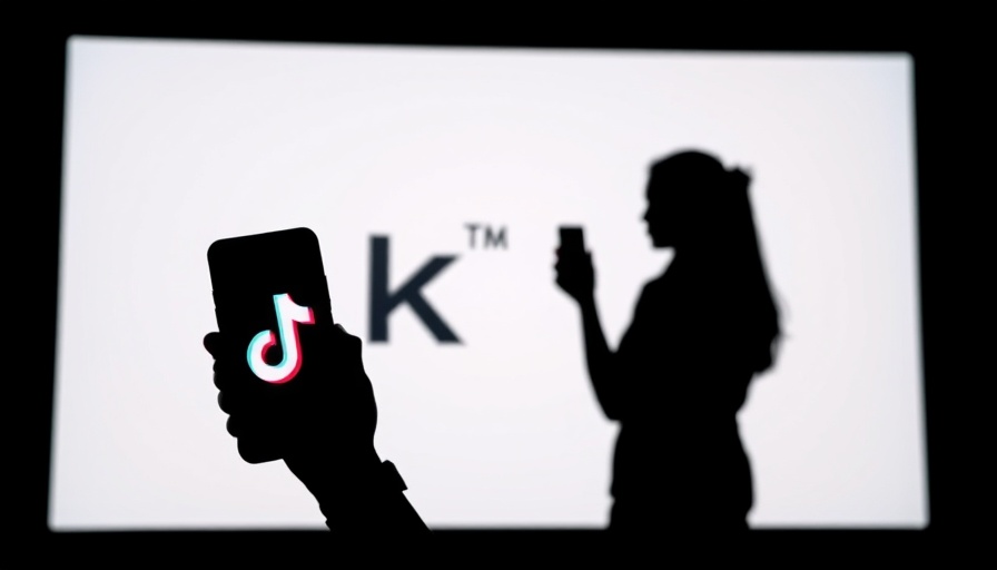 Silhouette with smartphone displaying TikTok logo, large logo background.