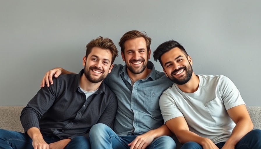 Three men smiling on a couch, representing AI innovations and growth.