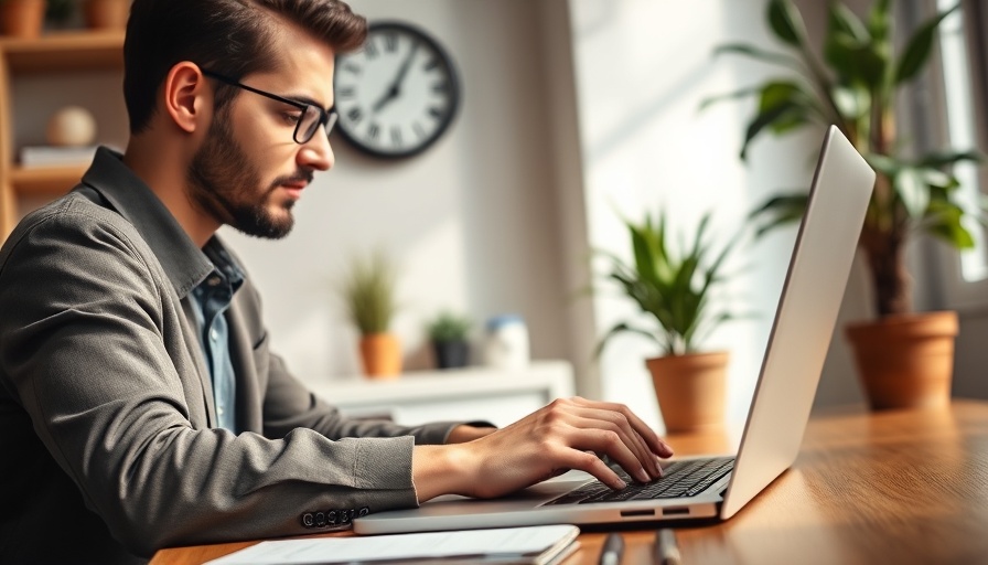 Professional typing on laptop to combat digital stress in home office.