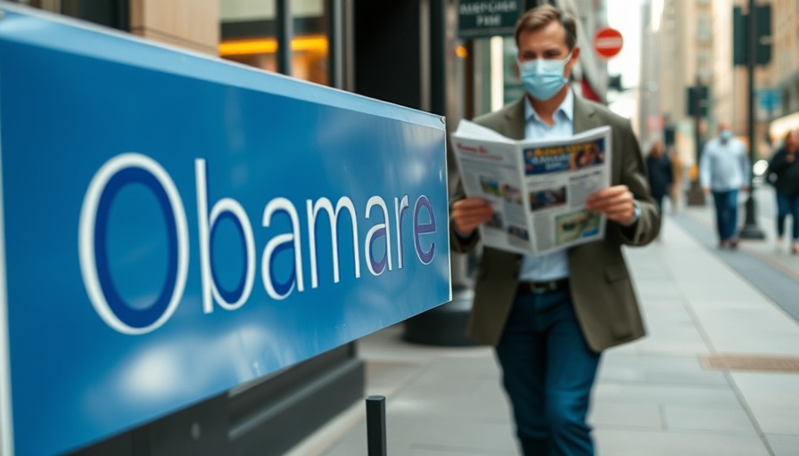 Close-up of 'Obamacare' sign with person on city sidewalk, reflecting on Loss of Enhanced ACA Subsidies.