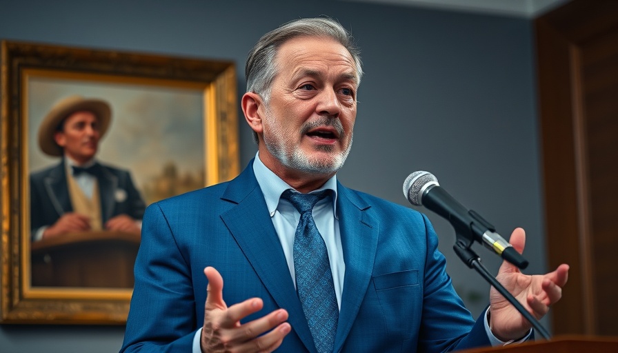Mature man speaking at a podium about ending surprise medical bills.