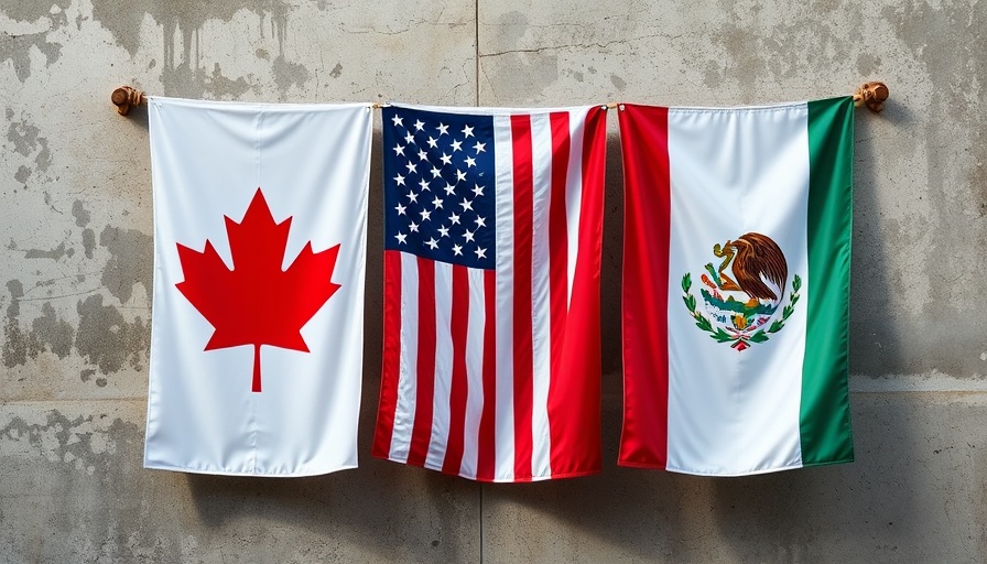 Flags of Canada, USA, and Mexico highlighting trade impact.