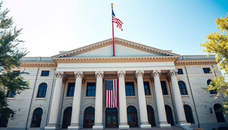 Facade of a U.S. Bankruptcy Courthouse with columns and flag, representing Yale New Haven hospital deal impossible.