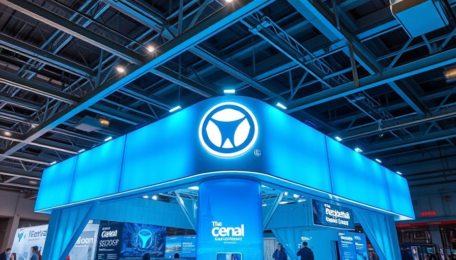 Exhibition booth with notable logo, agentic AI in healthcare theme.